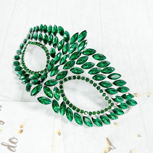 Handmade masquerade mask, Green crystal mask, Wedding party mask Masquerade mask - Picture 2 of 8